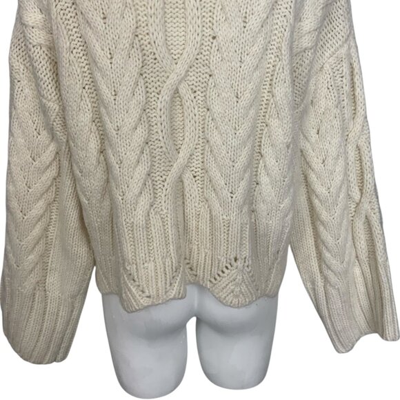 Zara Cable Knit Rhinestone Sweater M Ecru Mock Neck Oversized - Picture 12 of 14